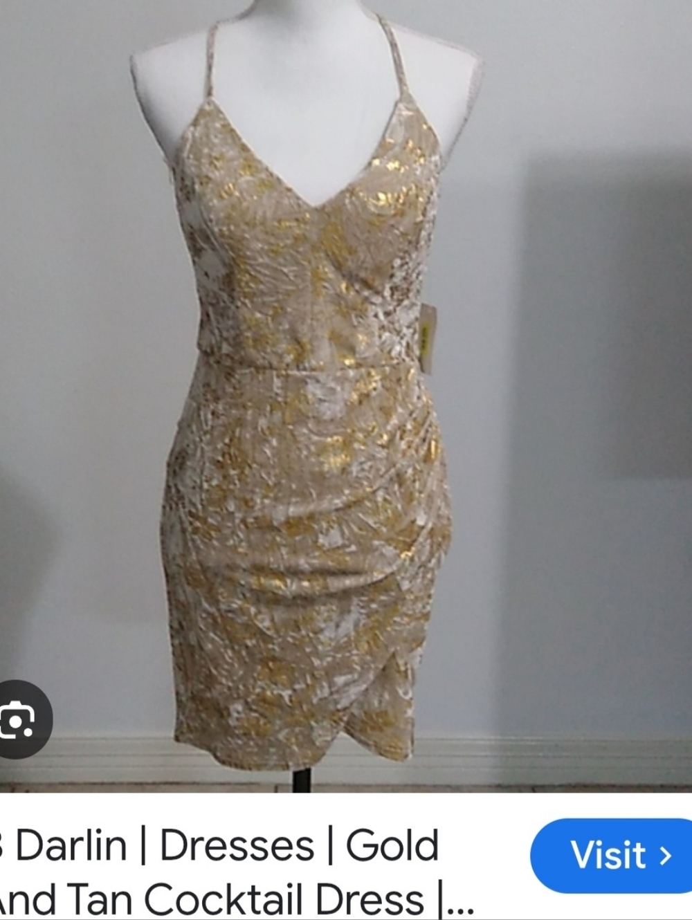 Gold and Tan Spaghetti Strap Cocktail Dress by B Darlin.  Size 3/4